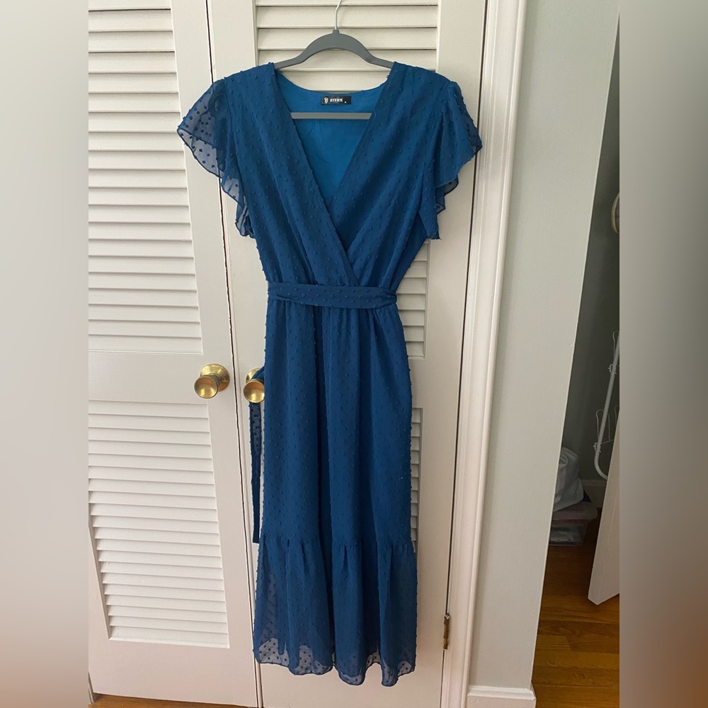 Blue Faux Wrap Dress